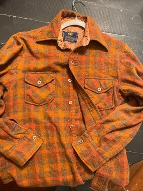 Men's Orange Plaid Lightweight Shirt Jacket